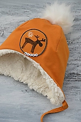 Detské čiapky - Zimná ušianka Reindeer mustard - 12459338_
