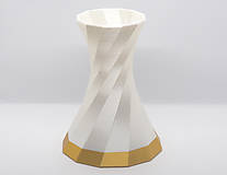 Dekorácie - Jednoduchá točitá svadobná váza v bielo zlatom prevedení s metalickým efektom / Moderná dekorácia na svadobný stôl - 12455314_