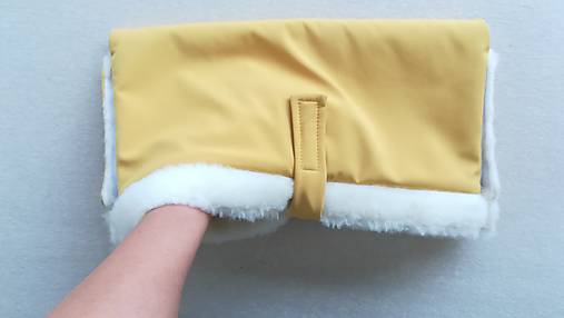 Rukavice - Rukávnik handmuff VLNIENKA double Merino wool s lemom Yellow MUSTARD horčicový - 12463539_