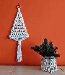 Dekorácie - Macrame vianočný stromček biely - 12460674_