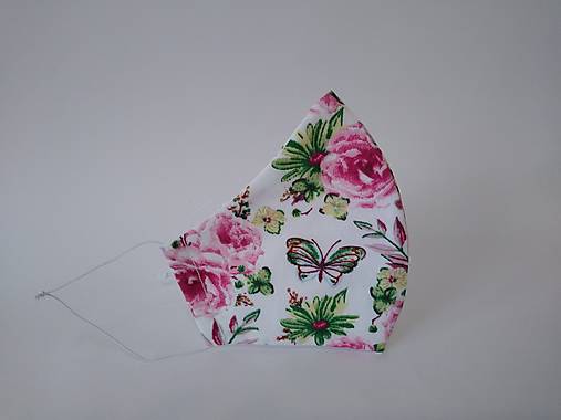 AKCIA dizajnové rúško motýľ a ruža tvarované dvojvrstvové
