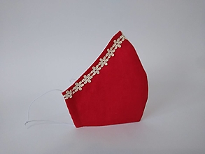 Rúška - Dizajnové rúško červené s čipkou tvarované dvojvrstvové - 12466770_