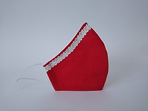 Rúška - Dizajnové rúško červené s čipkou tvarované dvojvrstvové - 12466781_