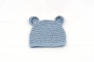 Detské čiapky - Modrá čiapka macko MERINO/BAVLNA - 12466925_