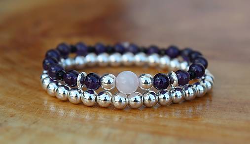 Náramky - Set náramkov Ametyst + Ruženín + Ónyx  - 12469117_