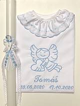 Detské oblečenie - K11 - košieľka na krst modrá + Sviečka na krst modré kvietky a biela čipka - 12468888_