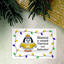 Papiernictvo - Vianočná pohľadnica tučniak a svetielka (zvončeky) - 12468710_