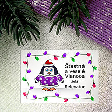 Papiernictvo - Vianočná pohľadnica tučniak a svetielka (ornamenty) - 12468713_