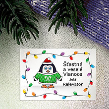 Papiernictvo - Vianočná pohľadnica tučniak a svetielka (mašlička) - 12468715_