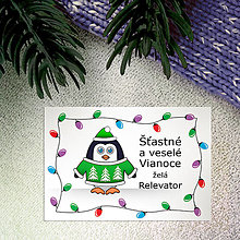 Papiernictvo - Vianočná pohľadnica tučniak a svetielka (stromčeky) - 12468723_