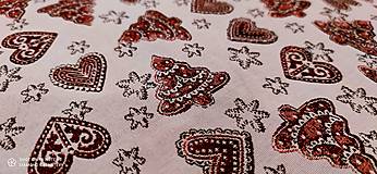 Textil - Látka pretkávaná lurexovou niťou - Medovníčky červené - cena za 10 cm - 12472410_
