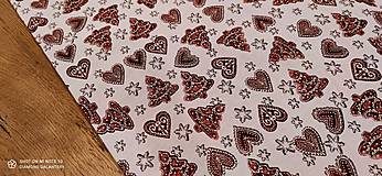 Textil - Látka pretkávaná lurexovou niťou - Medovníčky červené - cena za 10 cm - 12472411_