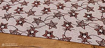 Textil - Látka pretkávaná lurexovou niťou - Hviezdičky na červenom - cena za 10 cm - 12472505_