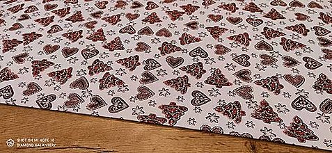 Textil - Látka pretkávaná lurexovou niťou - Medovníčky červené - cena za 10 cm - 12472409_