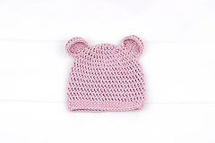 Detské čiapky - Ružová čiapka macko MERINO/BAVLNA - 12471891_