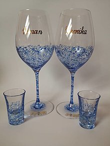 Nádoby - Svadobné poháre s pohárikmi - 12477450_