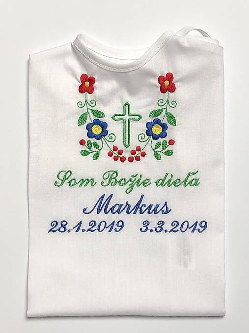 Detské oblečenie - košieľka na krst K14 modro-zelená - 12476942_