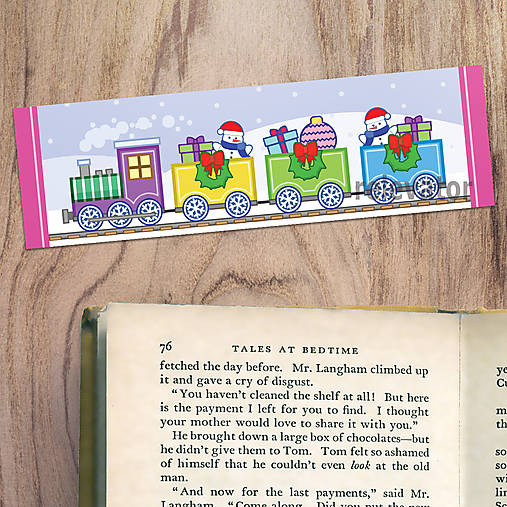 Vianočné záložky do knižky - vianočný vláčik (vianočné vence)