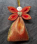 Dekorácie - Vianočný anjelik zo stužky sada 6ks (Červeno zlatá) - 12481263_