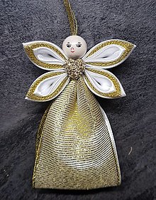 Dekorácie - Vianočný anjelik zo stužky sada 6ks (Bielo zlatá) - 12481260_