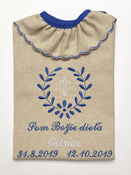Detské oblečenie - Košieľka na krst k10 ľanová modro biela  - 12479225_