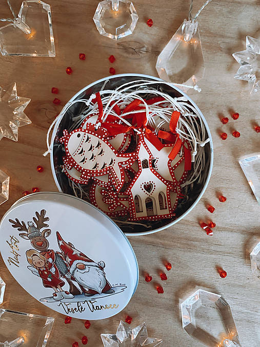  - Drevené vianočné ozdoby - Slovensko, červená folklórna kolekcia 2 - 12486386_