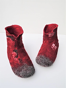 Ponožky, pančuchy, obuv - Elegantné Merino papuče - červené - 12488793_