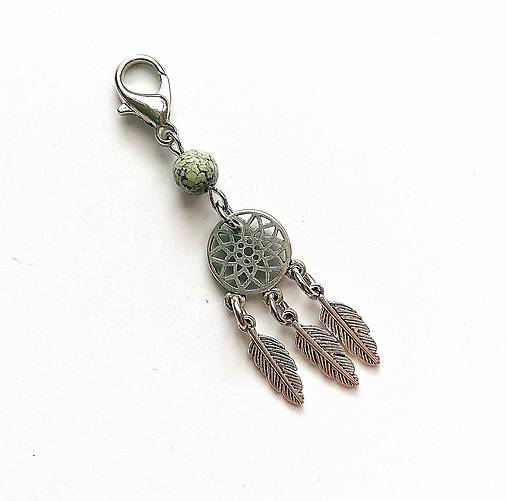 Kľúčenky - Prívesok "lapač snov" s minerálom (Serpentinit) - 12486963_