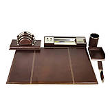 Papiernictvo - Stolový kancelársky set z pravej kože v tmavo hnedej farbe - 12486345_