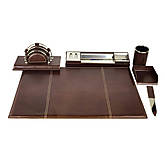 Papiernictvo - Stolový kancelársky set z pravej kože v tmavo hnedej farbe - 12486347_