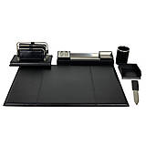 Papiernictvo - Stolový kancelársky set z pravej kože v čiernej farbe - 12486352_