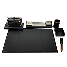 Papiernictvo - Stolový kancelársky set z pravej kože v čiernej farbe - 12486351_