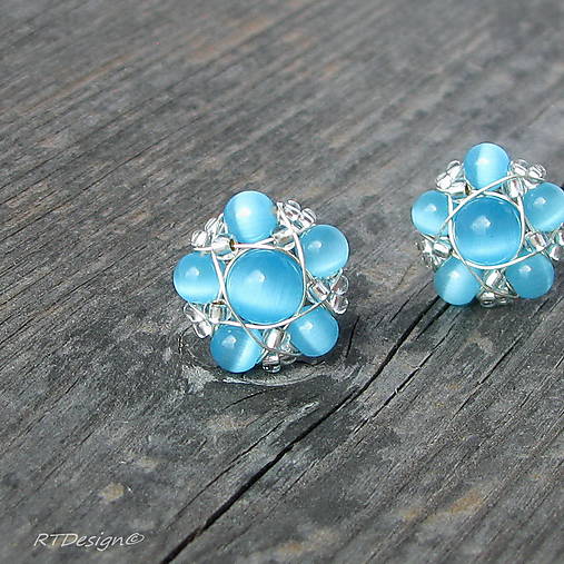 Náušnice - Náušničky LIGHT BLUE CAT EYES - 12488832_