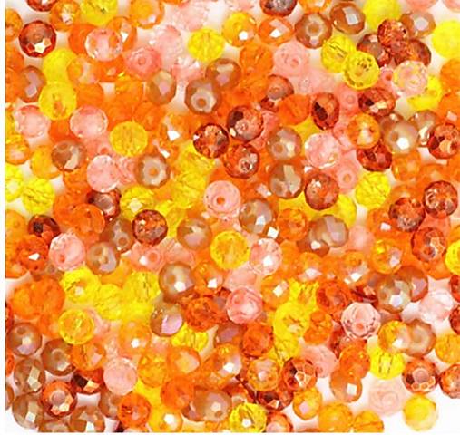  - Mix sklenených brúsených korálok 4 x 6 mm, 50 ks (oranžové) - 12485775_