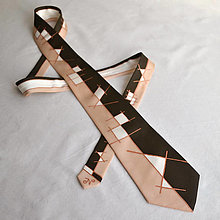 Pánske doplnky - Hnědo-béžová kravata s čárami 10047594 - 12486217_
