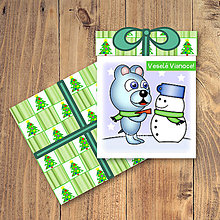 Papiernictvo - Vianočná pohľadnica/darček - ľadový medvedík a snehuliak (stromčeky) - 12487090_
