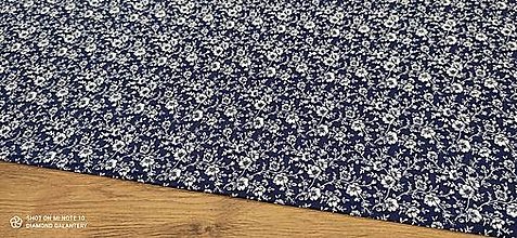Textil - Bavlnená látka - Kvety biele - cena za 10 cm (Modrá) - 12494253_
