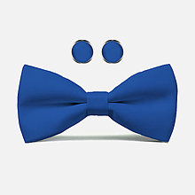 Pánske doplnky - DIZAJNOVÝ SET pre pánov jednofarebný: motýlik & manžetové gombíky (Parížska modrá) - 12493292_