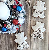 Dekorácie - Vianočné čipkované perníky biele (Domček malý) - 12494343_