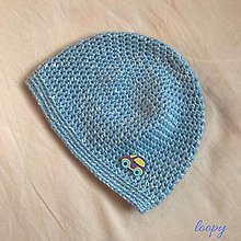 Detské čiapky - Háčkovaná novorodencká čiapočka modrá / obvod 34 - 36 cm - 12490677_