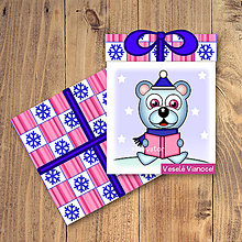 Papiernictvo - Vianočná pohľadnica/darček - ľadový medvedík a kniha (vločkový) - 12491714_