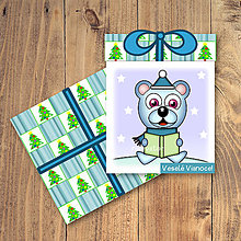 Papiernictvo - Vianočná pohľadnica/darček - ľadový medvedík a kniha (stromčekový) - 12491716_