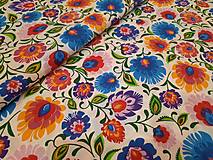 Textil - Folk kvety (Na bielom podklade) - 12497605_