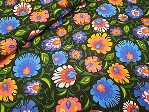 Textil - Folk kvety (Na čiernom podklade) - 12497620_