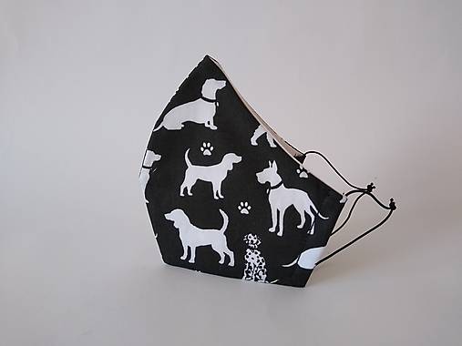 Dizajnové rúško psíky siluety čierne tvarované dvojvrstvové