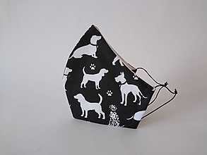 Rúška - Dizajnové rúško psíky siluety čierne tvarované dvojvrstvové - 12496453_