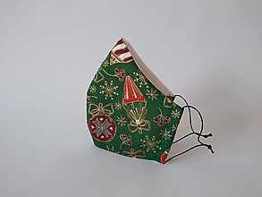 Rúška - Dizajnové rúško vianočné ozdoby zelené tvarované dvojvrstvové - 12499438_