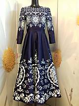 Šaty - Spoločenské šaty Floral Folk " Modrotlač "  (Modrotlač tmavá + biely vzor) - 12495650_