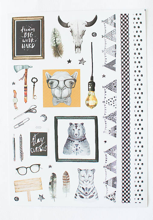 Papier - Nálepky embosované A4  (Hipster) - 12499137_