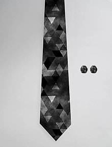 Pánske doplnky - DIZAJNOVÝ SET pre pánov: kravata & manžetové gombíky (Trojuholník čierny) - 12501274_